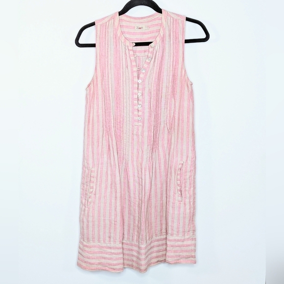 Faherty Isha Linen Sleeveless Pintuck Mini Dress Pink Cinque Terre Stripe XXS - Picture 2 of 7